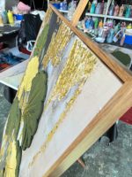 Oeuvre d'art décoration maison, peinture à l'huile sur toile texturée feuilles de ginkgo peinte à la main pour salon moderne
