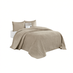 Juego de Cubrecama Reversible Khaki King, Bordado Floral, Poliéster, Estilo Clásico - Product Image 1