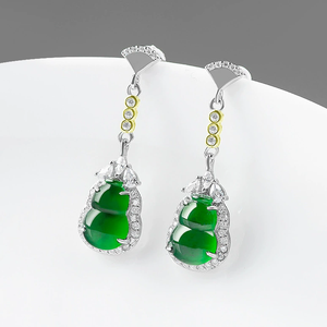 Pendientes de Plata S925 con Jadeíta Natural de Grado A, Color Amarillo-Verde, Forma de Loto, Estilo Femenino - Product Image 1