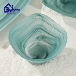 Assiette carrée en verre <span class=keywords><strong>de</strong></span> 8 pouces avec style <span class=keywords><strong>de</strong></span> peinture à l'encre chinoise, verre givré vert lac, assiette décorative pour dîner - Product Image 2