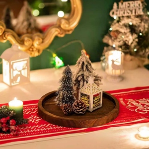 Plateau de bougeoir rétro de style champêtre, plaque de bougie ronde en bois à double couche, décoration de table à manger de style fermier - Product Image 3