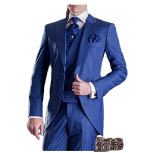 Terno Masculino Sob Medida Estilo Italiano-Americano Azul Royal de Alta Qualidade Respirável com Calça e Colete de Peito Único para Baile de Formatura - Conjunto de <span class=keywords><strong>3</strong></span> Peças Plus Size - Product Image 1