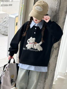 <span class=keywords><strong>FACK</strong></span> Dos sudaderas casuales de niña linda con patrones de dibujos animados de perros de solapa cálidos hechos de algodón para primavera otoño - Product Image 3
