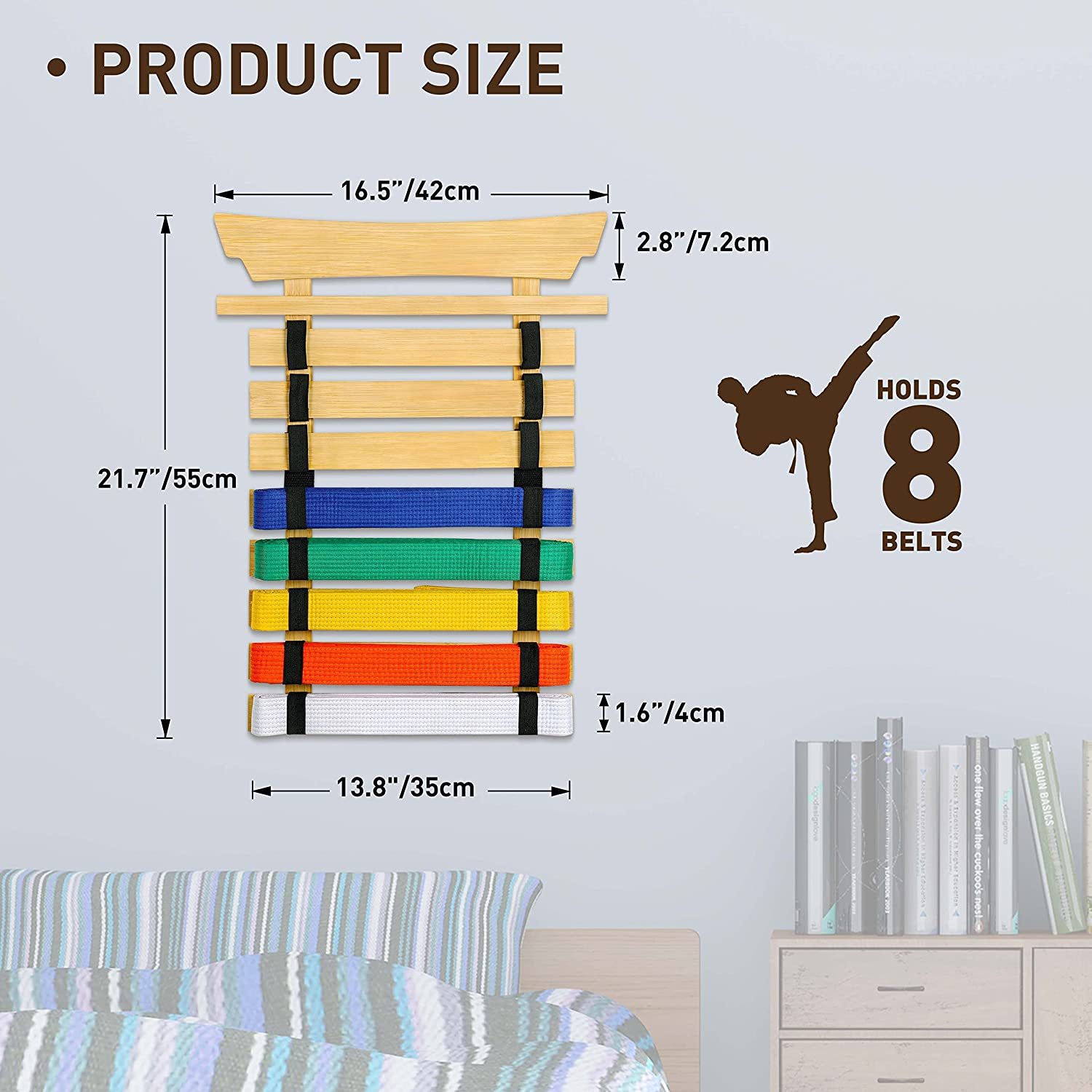 Custom Wall Mounted Pine Wood Display Stand Bamboo Karate Belt Display Rack for Belt Holder — view 6