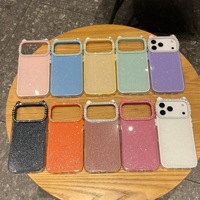 Coque de téléphone antichoc 3-en-1 en TPU avec motif chat de dessin animé et oreilles, couleur unie, pour iPhone 17 Pro Max, effet diamant scintillant