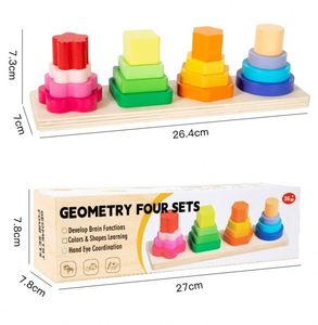 Wooden Sorting Activity Baby Fine Motor Play Preschool Kids Wood Toddler Toy Shape Stacker - Product Image 1