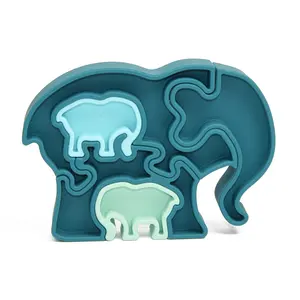 Nuovo Design all'ingrosso morbido Bpa Free per uso alimentare in Silicone bambino 3D animale elefante impilamento blocchi di costruzione giocattoli per l'istruzione
