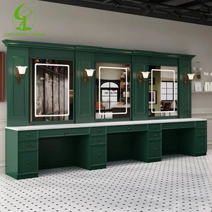 โต๊ะตัดผมจินเฉิง พร้อมกระจกตั้งพื้น โต๊ะแต่งหน้าสำหรับร้านทำผม พร้อมโคมไฟแต่งหน้า - Product Image 4