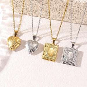 Ciondolo Portafoto Apribile a Forma di Cuore, Calligrafia Araba Islamica Musulmana, Gioielli in Acciaio Inossidabile, Collana alla Moda, Vendita all'Ingrosso - Product Image 1