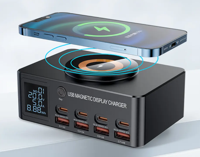 USB C Charger GaN 140W USB C Charger,8-Port Fast Charging Station Hub,PD 100W Laptop Charger,15W Wireless Charger for iPhone 16