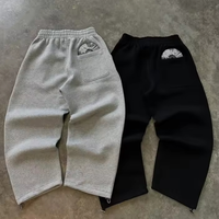 Setelan Olahraga Pria Model Baggy Jogger Custom, Jahitan Kontras, Gaya Y2K, Hoodie Pullover French Terry, Celana Sweatpants, Bahan Tebal