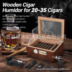 Humidor de Cigarros de Madera Transparente con Tapa Abatible, Doble Capa, Madera Sólida, Resistente a la Humedad, con Cortador, Forma Rectangular - Product Image 5