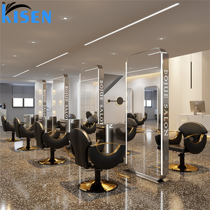 KISEN Stainless Steel Salon Display Cabinet Dressing <b>Table</b> And Storage Shelves Two-way With LED Light Makeup For Barber Shop Use - Product Image 4