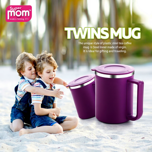 Ensemble de 2 tasses Anax Twins (200 ml) – Tasses à thé et à café isolées avec intérieur en acier inoxydable et extérieur en plastique avec couvercles pour la maison - Product Image 1