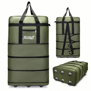 Custom Custom Logo Foldable Trolley Duffel Bag Large Capacity Waterproof Oxford Weekender with Wheels for Gym Travel - Product Image 2