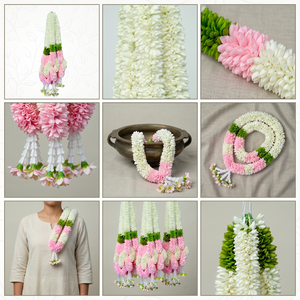 พวงมาลัยดอกไม้ประดิษฐ์สีชมพูขาว สำหรับตกแต่งงานแต่งงาน วัด งานพูจา เทศกาล หรือทางเข้าบ้าน - Product Image 6
