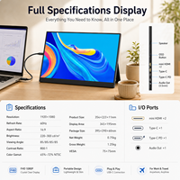 Monitor Portabel 15.6 Inci 1080P FHD 60Hz Dual HDMI USB-C Layar Kedua Laptop untuk Kantor dan Gaming