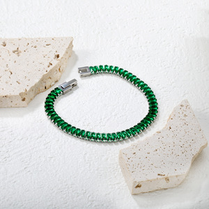 Elegant Green <b>Crystal</b> <b>Bracelet</b> 18k Gold Plated Stainless Steel Channel Setting Geometric Design Gift Jewelry for Women - Product Image 2