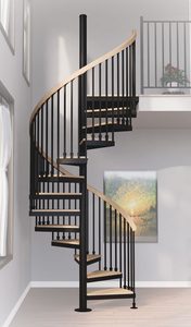 Escalera Espiral Tradicional para Interiores y <span class=keywords><strong>Exteriores</strong></span>, Escalera Central con Barandilla <span class=keywords><strong>de</strong></span> Acero y Peldaños <span class=keywords><strong>de</strong></span> Madera - Product Image 6