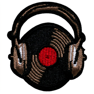 Circular Embroidered Headphones <b>Vinyl</b> Record Patch Iron-On Applique Nonwoven Felt Decorative Badge for Gifts - Product Image 1