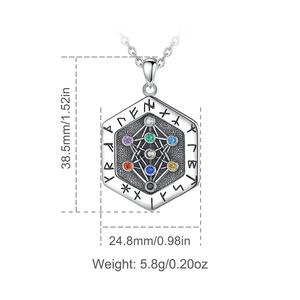 Collier pendentif en argent sterling 925 en forme d'hexagone avec runes Armanen, talisman, 9 couleurs, arbre de vie Yggdrasil, pour <span class=keywords><strong>homme</strong></span> ou femme - Product Image 2