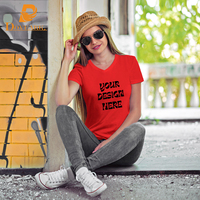 Vente en gros de t-shirts pour femmes en coton et élasthanne à manches courtes, col rond et col en V, de haute qualité, avec étiquette privée