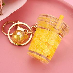 New Design Acrylic Milk Tea Bottle Shape Key Chain Fruit Ice Cup Keyring Quicksand Liquid <b>Floating</b> Keychain - Product Image 4