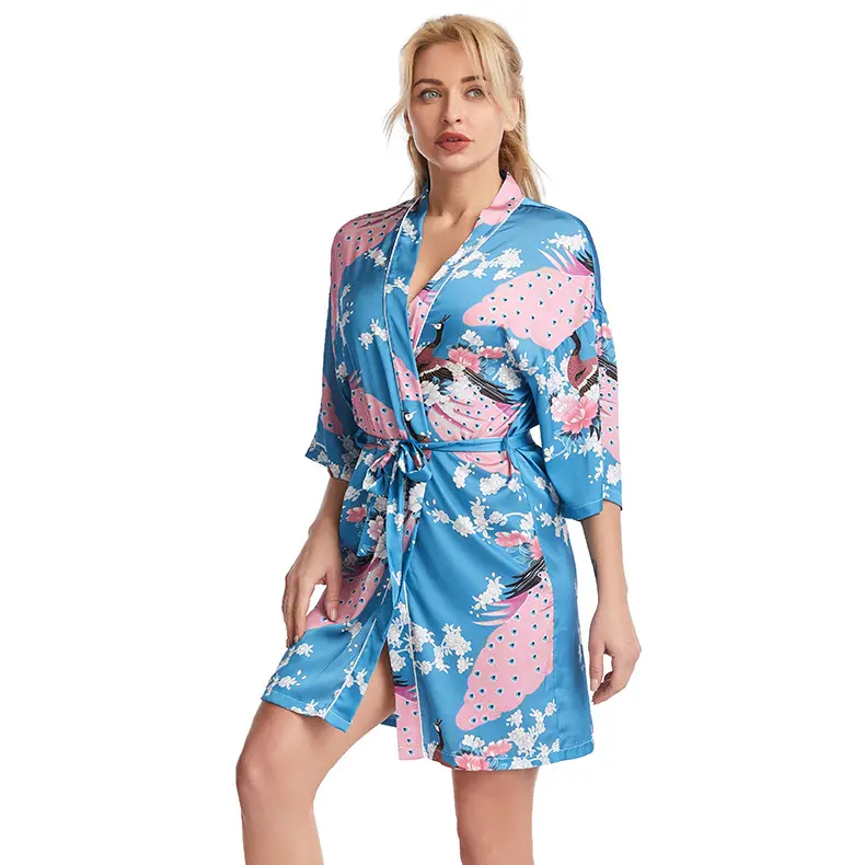 Ipek fabrika yeni tasarımlar baskı seksi saten gece elbiseleri pijama gecelik kız kadın pijama bornoz