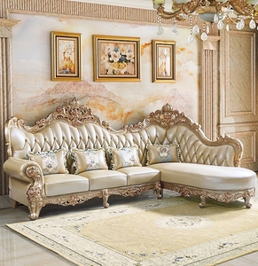 Chaise Lounge de cuero antiguo dorado con elegancia real personalizada, sofá, trono de comodidad, muebles de sala de estar - Product Image 3