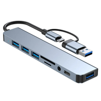 Hub USB 8 en 1 con Doble Conexión, Divisor USB 3.0 con PD, Lector de Tarjetas, Audio para MacBook/Windows