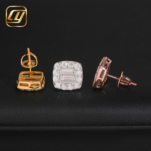 Luxury 18K Gold Plated Moissanite <b>Stud</b> Earrings <b>Emerald</b> Cut Geometric Design Unisex Everyday Wear Jewelry - Product Image 2