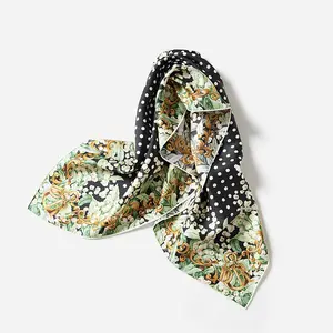 Custom 90*90cm 2 Sides Printing Headscarf Eco Printed Silk Scarves Wholesale
