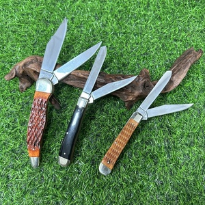 Dual-Blade Folding <strong>Knife</strong> Mirror Polished Blade Utility <strong>Knife</strong> Cattle <strong>Bone</strong> Stag <strong>Handle</strong> Brass Holster Custom Engraved Trapper <strong>Knife</strong> - Product Image 6