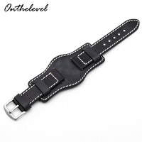 Bracelet de montre rembourré en cuir véritable vintage fait à la main de style rétro 18 20 22mm