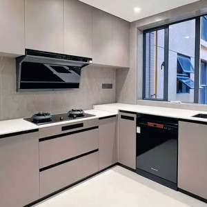 Luxury Custom Kitchen Pantry Cabinet Modern Style with Solid Wood Carcase <b>MDF</b> Glass <b>Door</b> Includes Sink Accessory Made in China - Product Image 1