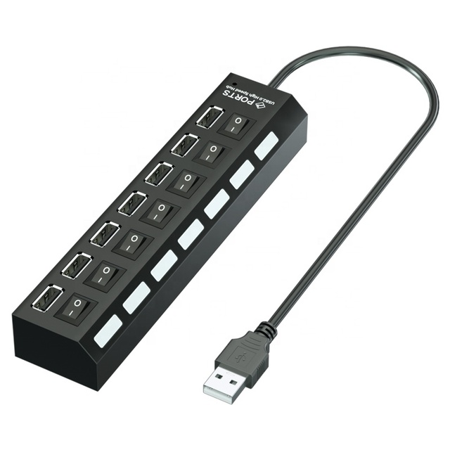 Multi Port USB Hub 2.0 Adapter High Speed 7 Ports Hub USB On/Off Switch Portable USB Splitter for Computer Laptop