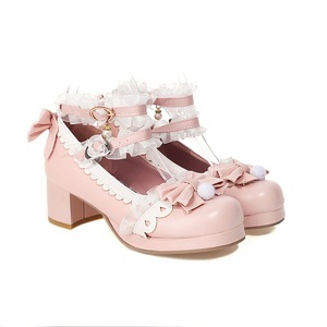 Zapatos de Tacón Cuadrado Estilo Lolita Kawaii, Zapatos de Princesa para Cosplay, Tacones Redondos con Lazo Delantero y Cordones en el Tobillo - Product Image 4