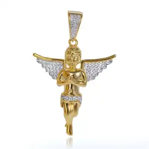 Goedkope Sieraden Religie Zirkoon Diamant Kwarts 18K Goud Gevuld Baby Aura Engel Wings Hanger