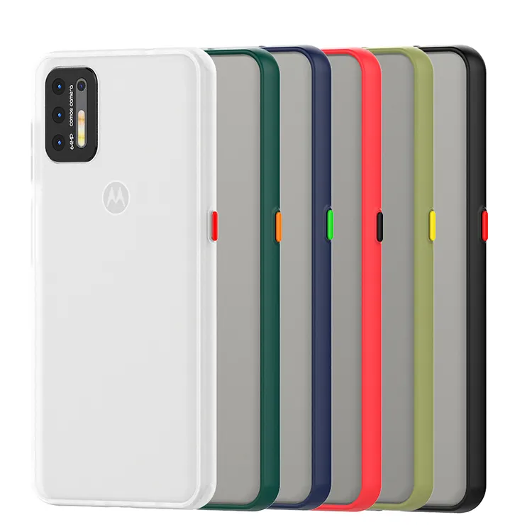 For Motorola Moto G9 Plus anti-fall pc tpu skin touch phone case with color button
