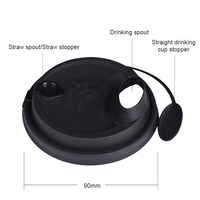 Cundao 90mm Bev Tek Plastique 2 en 1 Paille ou Sippy PP Couvercle de tasse avec deux bouchons pour boissons chaudes et froides