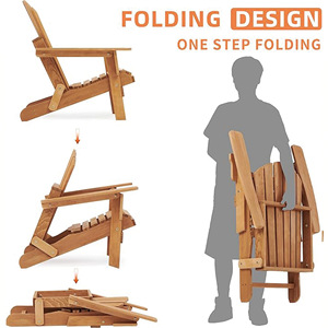 Chaise Adirondack, chaise longue d'extérieur, bois massif, pliable, avec repose-pieds, pour jardin, plage - Product Image 3