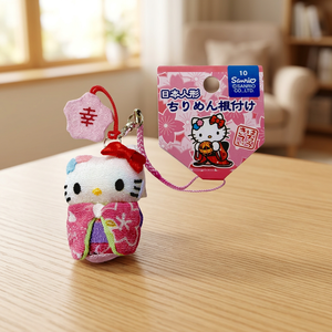 Hello Kitty Japanese Doll Chirimen Strap Lucky Sakura (Pink) Fridge Magnet - Product Image 2