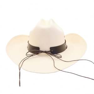 หมวกฟางปีกกว้างสีขาว N38 ป้องกันแสงแดด ทำด้วยมือ พร้อมสายคาดรูปหัวกระทิง - Product Image 5