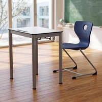 Table d'étude scolaire en bois, bureau individuel robuste avec chaise, ensemble complet