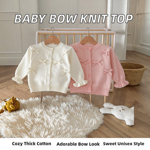 Latest FENGSIDA <b>Thick</b> Single Breasted Korean Baby Bow Knitted <b>Cardigan</b> Unisex Long Sleeve Top Sweet Simple Coat - Product Image 1