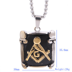 Collar con colgante de escudo masónico de acero inoxidable con símbolo masónico dorado y diseño de esmalte negro para hombres y mujeres - Product Image 5