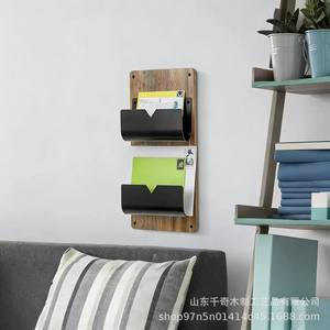 Wooden <b>Wall</b> <b>Mounted</b> Double Layer Envelope Rack Metal Channel Office Mail Organizer Rectangle 2 Tier <b>Wall</b> <b>Shelf</b> - Product Image 1