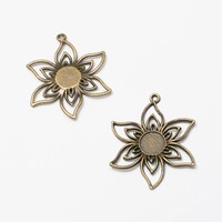 Pesona bunga enam kelopak berukir, bahan paduan seng perunggu antik, setting cabochon untuk gelang botani, hadiah.