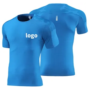 T-Shirt sportiva da uomo a secco rapido da uomo con stampa personalizzata T-shirt nere da palestra traspirante 100% Casual in poliestere 237