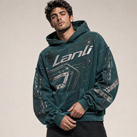 Sweat à capuche en molleton 400g dégradé, style streetwear foncé, grande taille homme, avec strass, bords bruts et patchwork personnalisé, vente en gros 2026